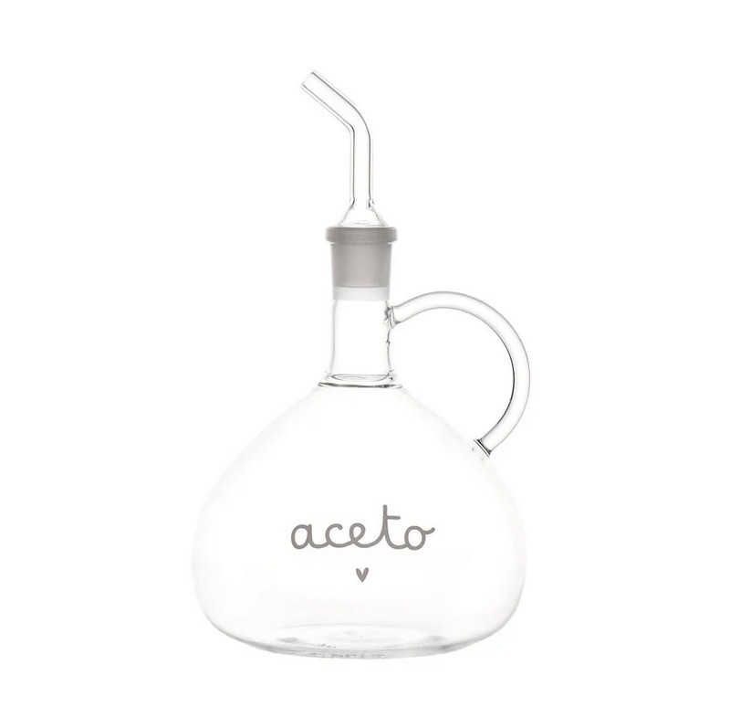 Bottiglia ampolla per aceto in vetro borosilicato con scritta “Aceto” e cuore, con beccuccio antigoccia, capacità 610 ml